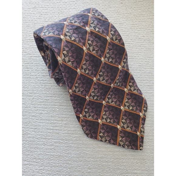 Oscar Dela Renta Plaid Brown Silk Neck Tie - Picture 1 of 7